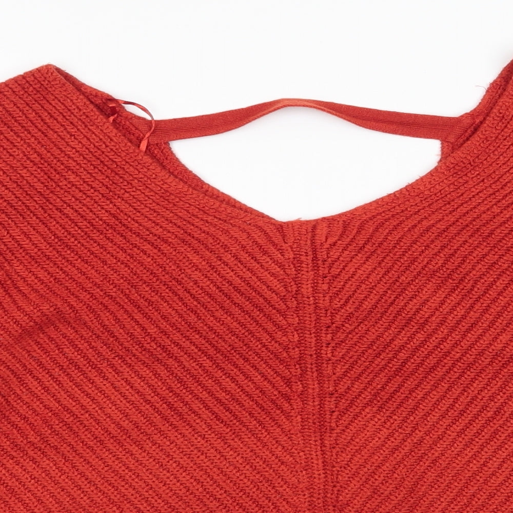 New Look Womens Orange V-Neck  Acrylic Pullover Jumper Size M