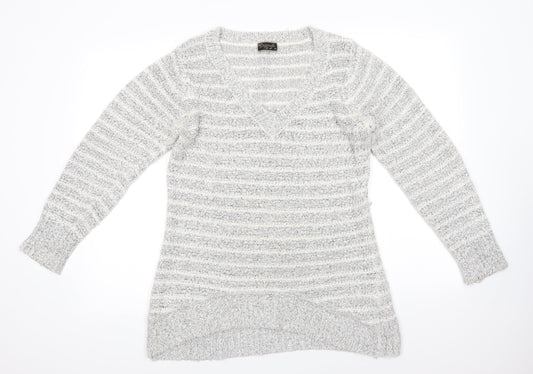 Originals Womens Grey V-Neck  Acrylic Pullover Jumper Size M