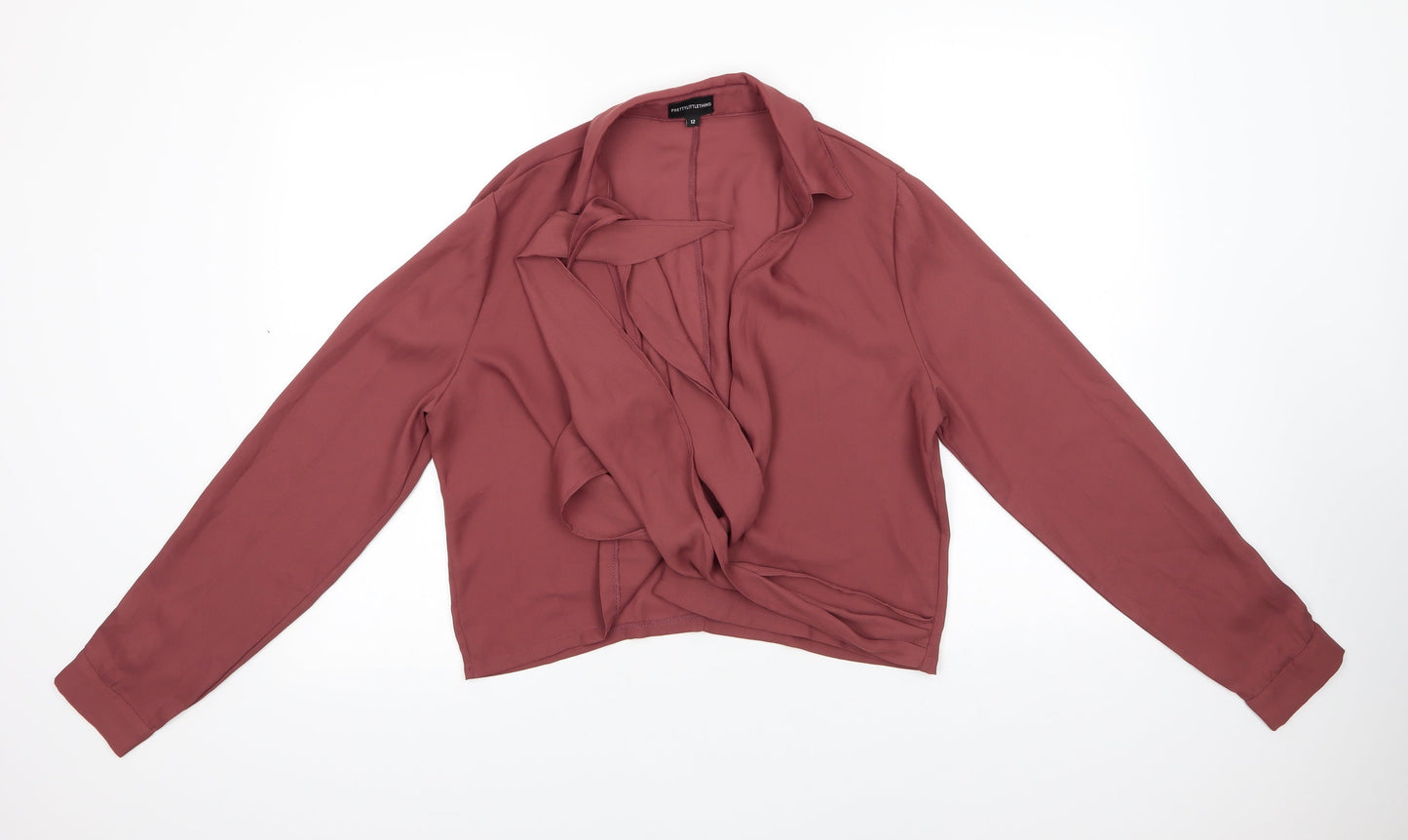 PRETTYLITTLETHING Womens Brown  Polyester Basic Blouse Size 12 Collared