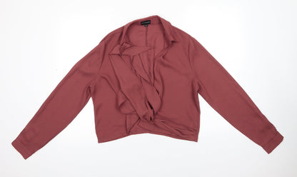 PRETTYLITTLETHING Womens Brown  Polyester Basic Blouse Size 12 Collared