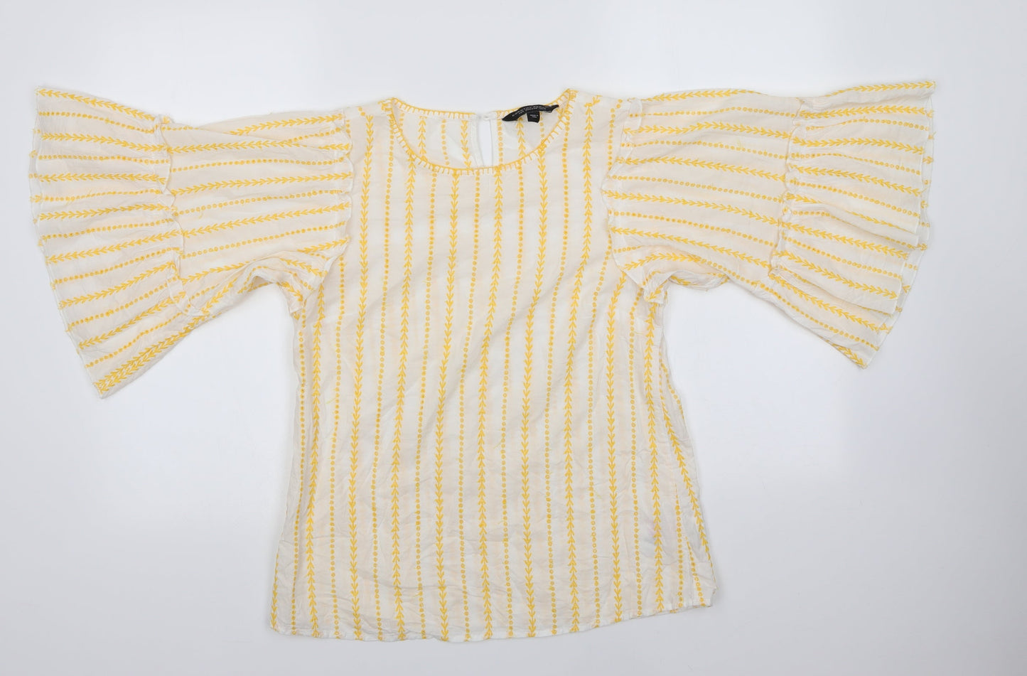 Dorothy Perkins Womens Yellow Striped 100% Cotton Basic Blouse Size 10 Round Neck