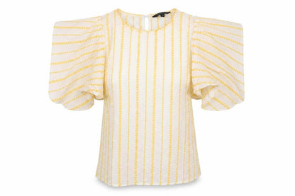 Dorothy Perkins Womens Yellow Striped 100% Cotton Basic Blouse Size 10 Round Neck