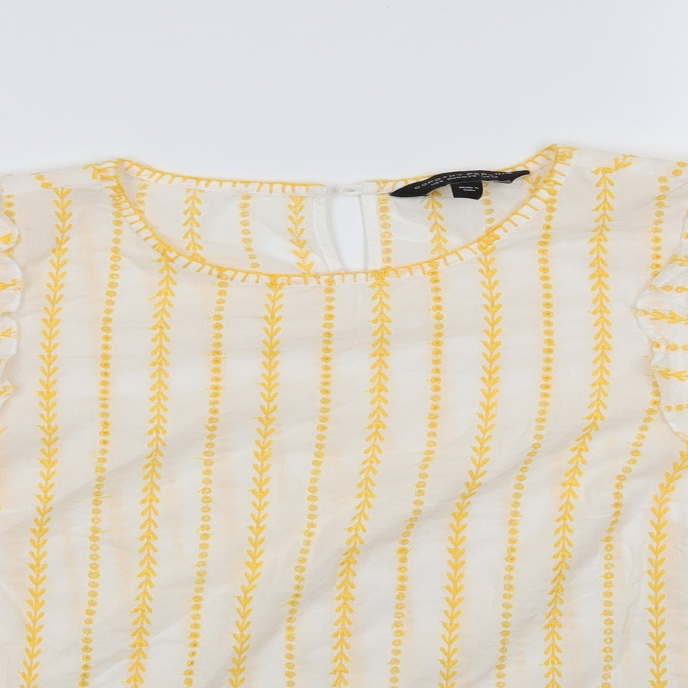 Dorothy Perkins Womens Yellow Striped 100% Cotton Basic Blouse Size 10 Round Neck