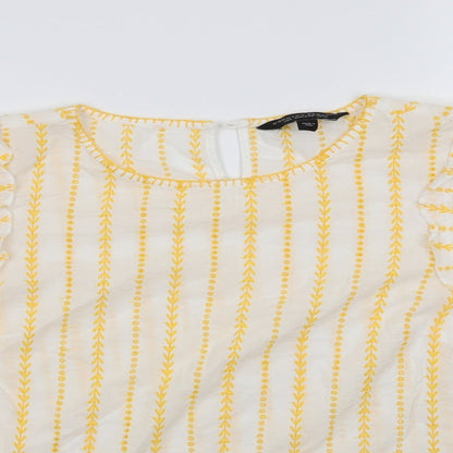 Dorothy Perkins Womens Yellow Striped 100% Cotton Basic Blouse Size 10 Round Neck