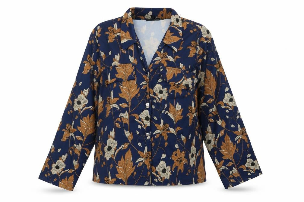 PRETTYLITTLETHING Womens Blue Floral Polyester Basic Button-Up Size 6 Collared