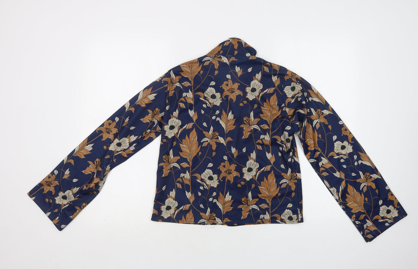 PRETTYLITTLETHING Womens Blue Floral Polyester Basic Button-Up Size 6 Collared