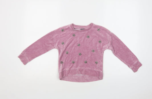 NEXT Girls Pink  Cotton Pullover Sweatshirt Size 6 Years   - Snowflake Pattern