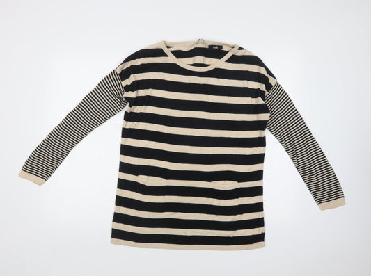 Wallis Womens Black Crew Neck Striped Viscose Tunic Jumper Size S