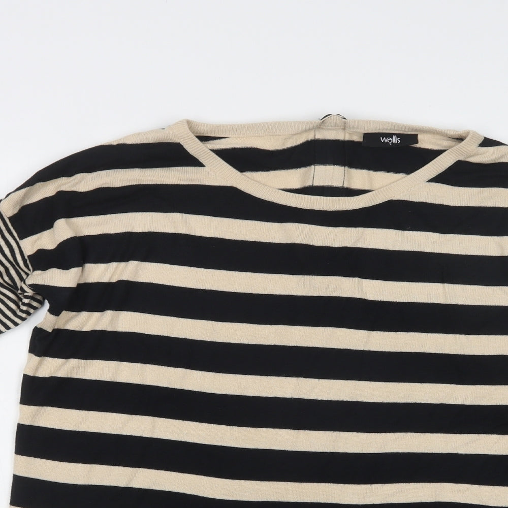 Wallis Womens Black Crew Neck Striped Viscose Tunic Jumper Size S