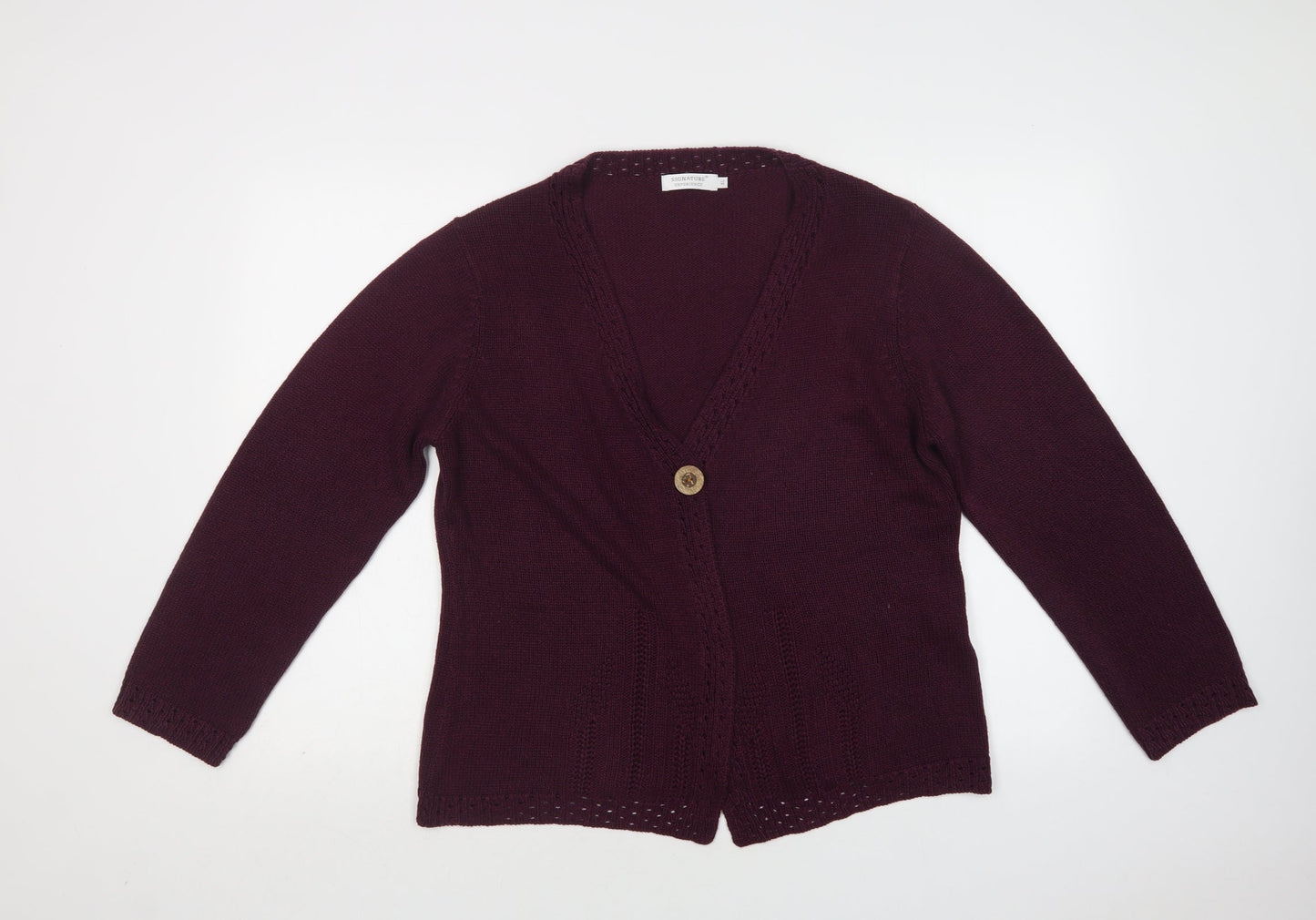 Signature Experience Womens Purple V-Neck  Acrylic Cardigan Jumper Size XL