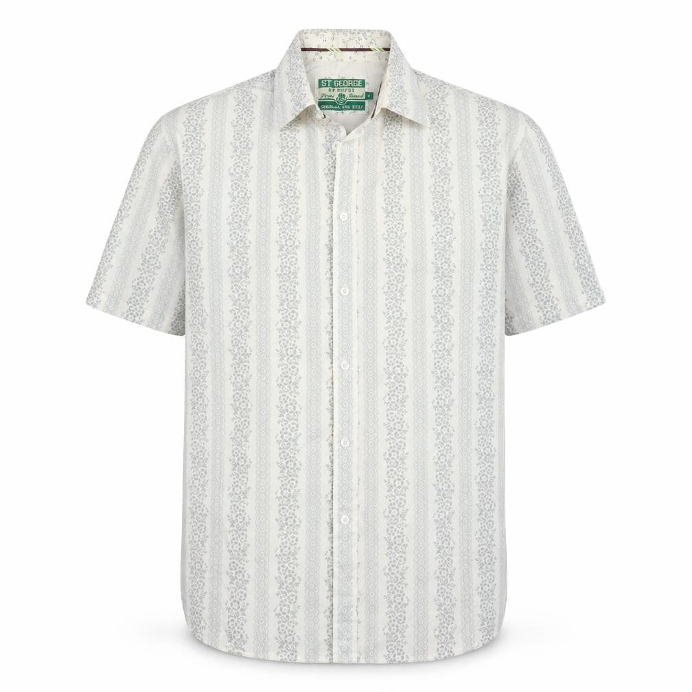 St George by Duffer Mens Grey Floral Cotton  Button-Up Size M Collared Button
