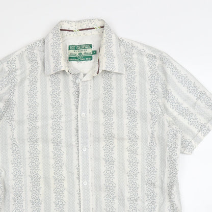 St George by Duffer Mens Grey Floral Cotton  Button-Up Size M Collared Button