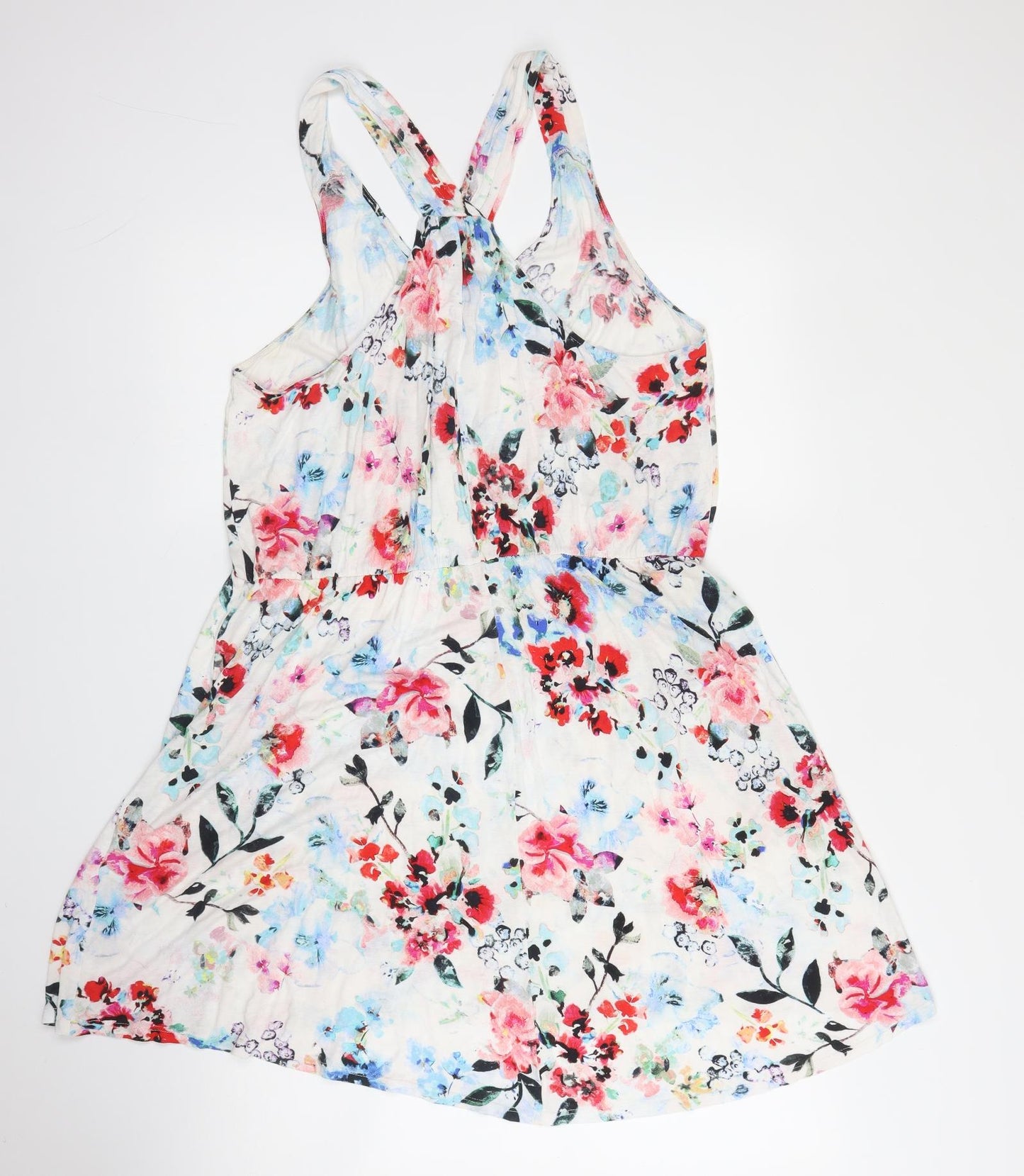 H&M Womens White Floral Viscose A-Line  Size M  V-Neck