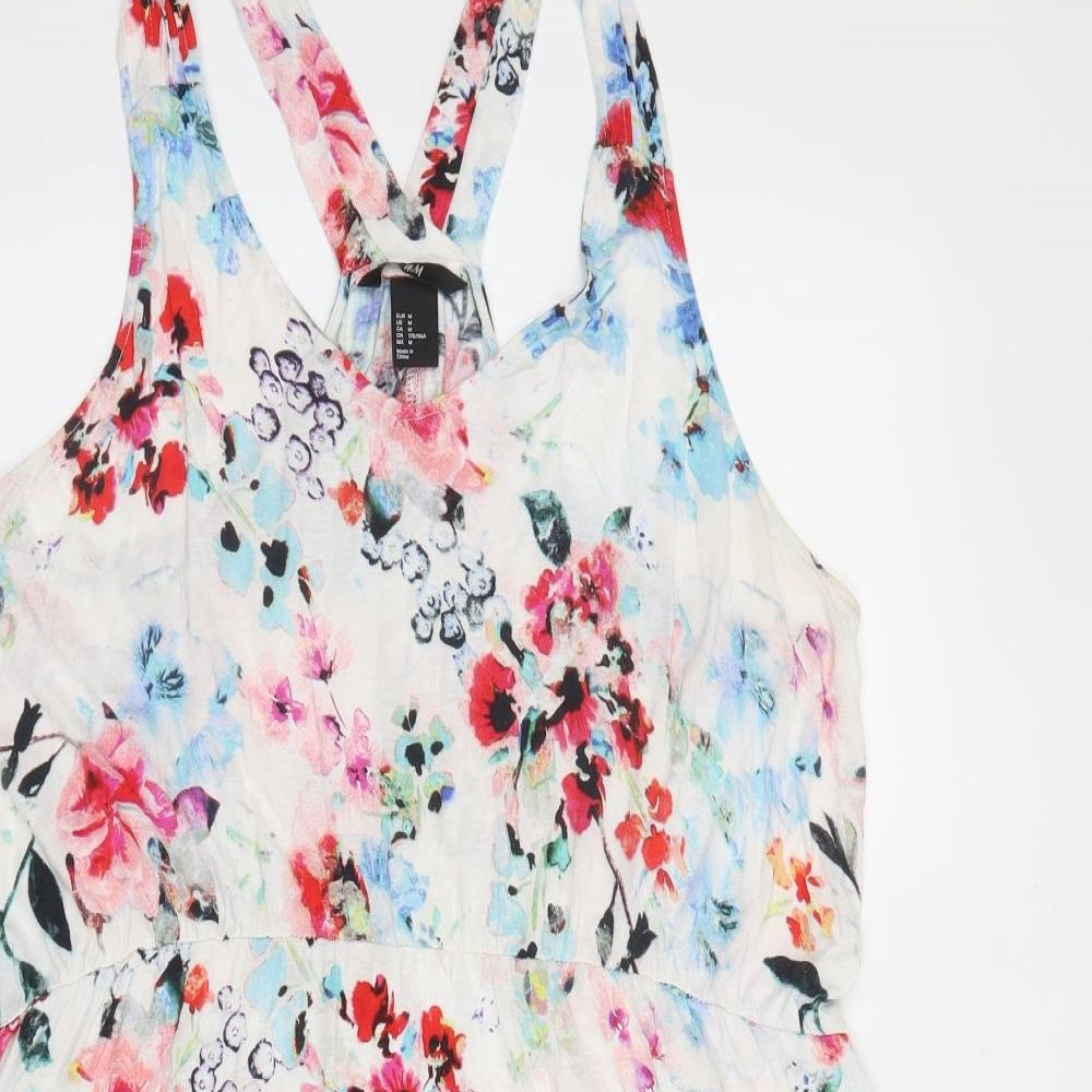 H&M Womens White Floral Viscose A-Line  Size M  V-Neck
