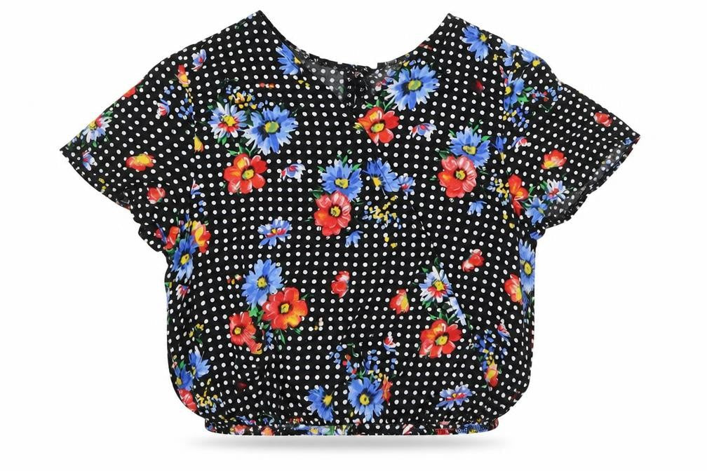 Primark Girls Multicoloured Polka Dot Viscose Basic Blouse Size 9-10 Years V-Neck Pullover - Flowers