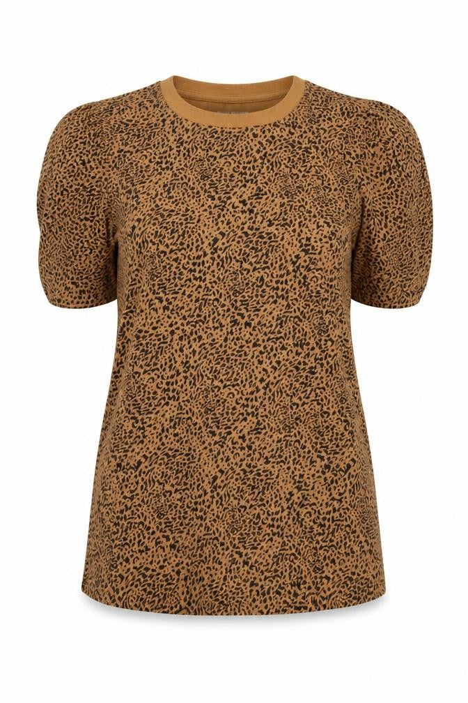 Amazon Womens Brown Animal Print Cotton Basic T-Shirt Size L Round Neck