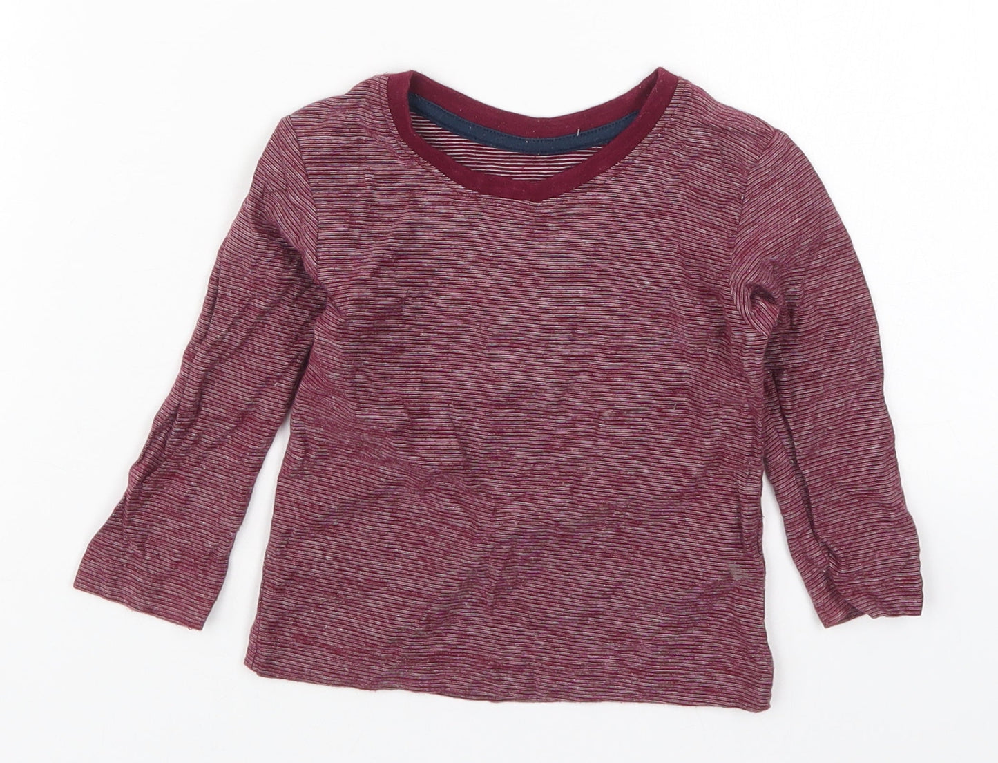 Matalan Boys Red Striped Cotton Basic T-Shirt Size 9-12 Months Round Neck Pullover