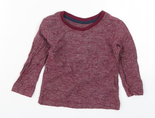 Matalan Boys Red Striped Cotton Basic T-Shirt Size 9-12 Months Round Neck Pullover