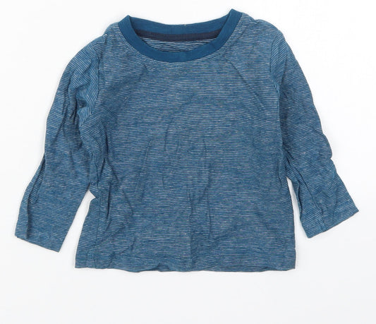 Matalan Boys Blue Striped Cotton Basic T-Shirt Size 9-12 Months Crew Neck Pullover