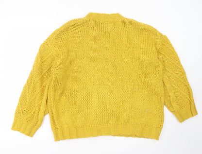 Preloved In Vogue Womens Yellow Round Neck Geometric Acrylic Pullover Jumper One Size - Back