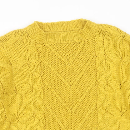 Preloved In Vogue Womens Yellow Round Neck Geometric Acrylic Pullover Jumper One Size - Detail