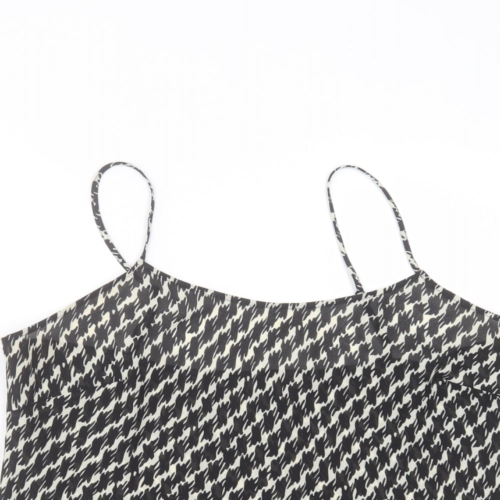 Marks and Spencer Womens Black Geometric Polyester Camisole Blouse Size 16 Round Neck