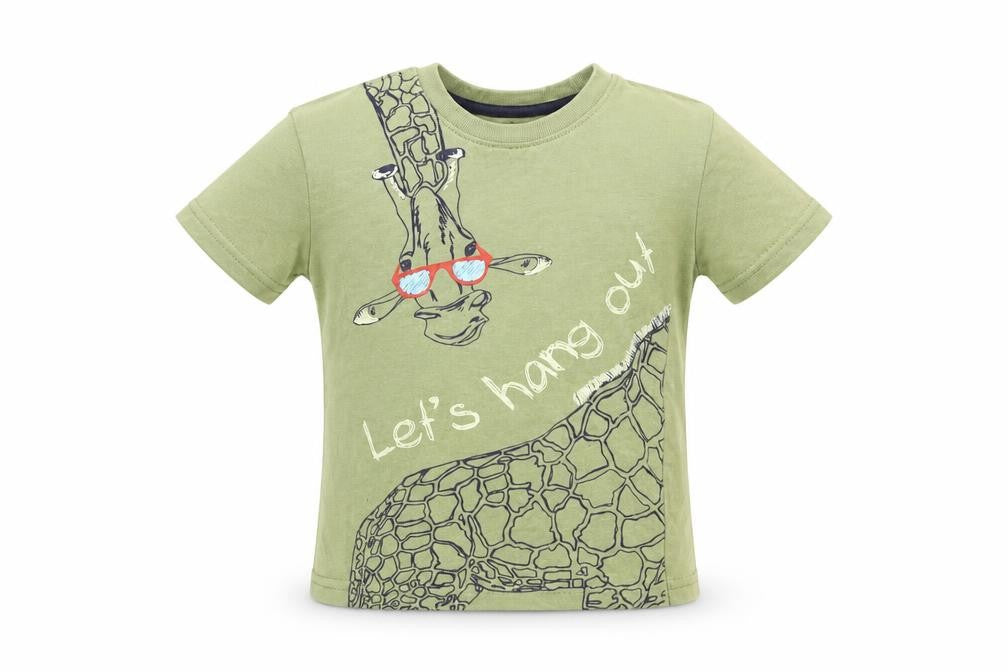 Primark Baby Green  Cotton Basic T-Shirt Size 12-18 Months Round Neck  - giraffe