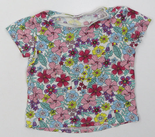 Matalan Girls Pink Floral Cotton Basic T-Shirt Size 18-24 Months Crew Neck Pullover