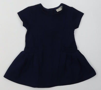 Next Girls Blue  Polyester A-Line  Size 9-12 Months  Crew Neck Button