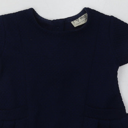 Next Girls Blue  Polyester A-Line  Size 9-12 Months  Crew Neck Button