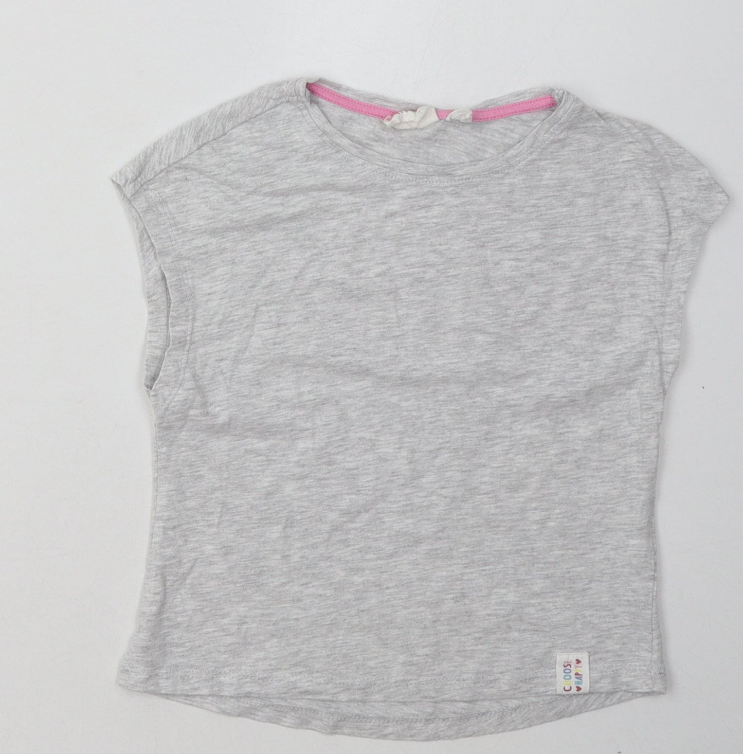alive Girls Grey  Cotton Basic T-Shirt Size 7 Years Crew Neck Button