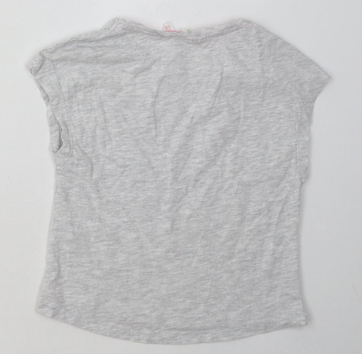 alive Girls Grey  Cotton Basic T-Shirt Size 7 Years Crew Neck Button