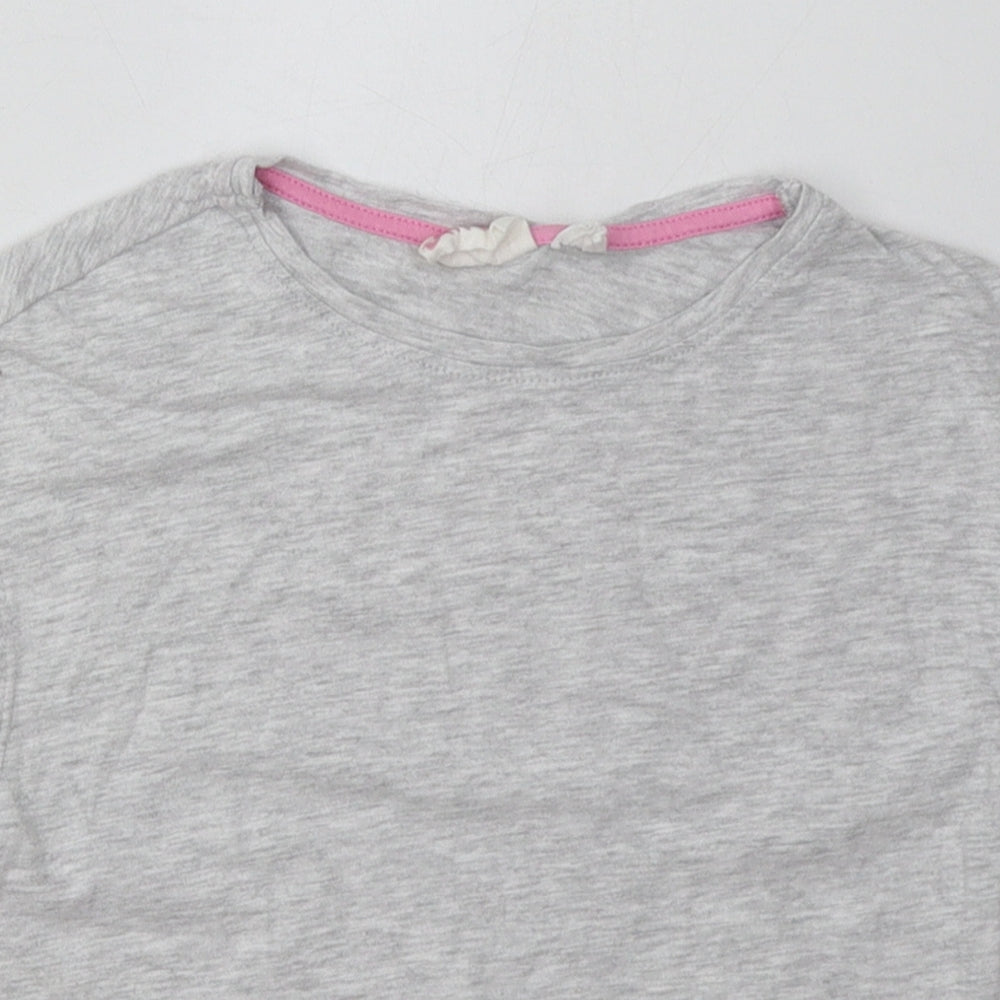 alive Girls Grey  Cotton Basic T-Shirt Size 7 Years Crew Neck Button