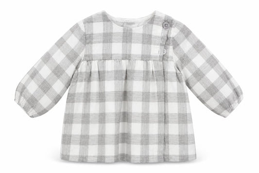 mamas & papas Girls Grey Check Cotton A-Line  Size 3-6 Months  Crew Neck Button