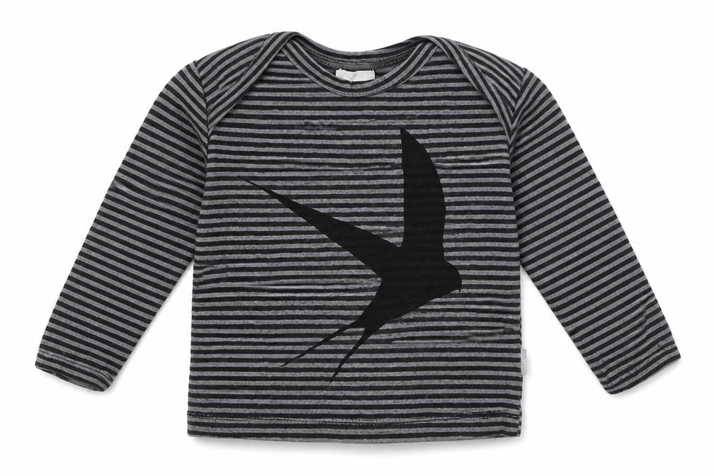 Preworn Boys Grey Striped Cotton Basic T-Shirt Size 0-3 Months Crew Neck Pullover
