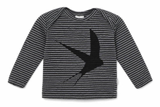 Preworn Boys Grey Striped Cotton Basic T-Shirt Size 0-3 Months Crew Neck Pullover