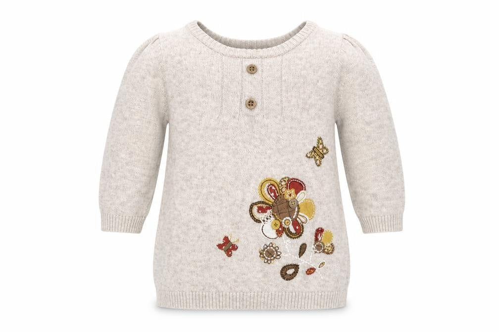 TU Girls Beige Floral Cotton Basic Casual Size 0-3 Months Crew Neck Button