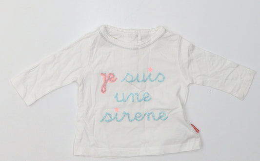 Preworn Girls White  Cotton Basic Casual Size 0-3 Months Crew Neck Buckle