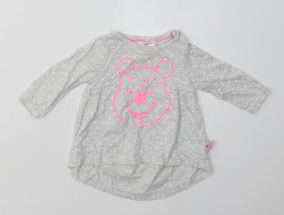 Disney Girls Grey Polka Dot Cotton A-Line  Size 3-6 Months  Crew Neck Pullover - Winnie The Pooh