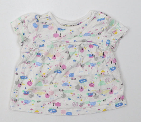 Nutmeg Girls Multicoloured Geometric Cotton Basic Casual Size 3-6 Months Crew Neck Button