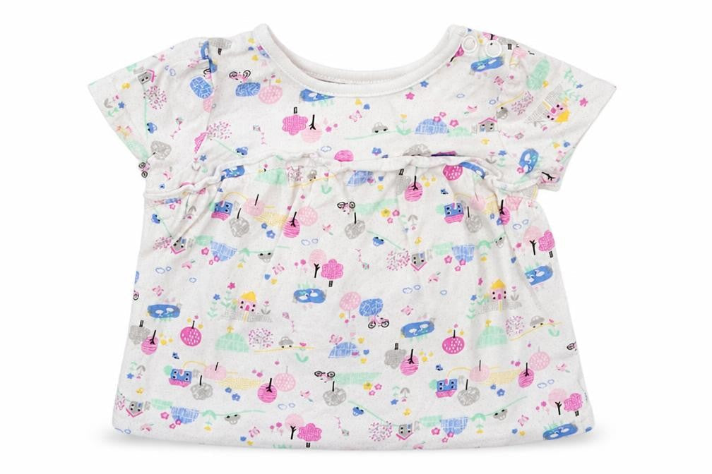 Nutmeg Girls Multicoloured Geometric Cotton Basic Casual Size 3-6 Months Crew Neck Button