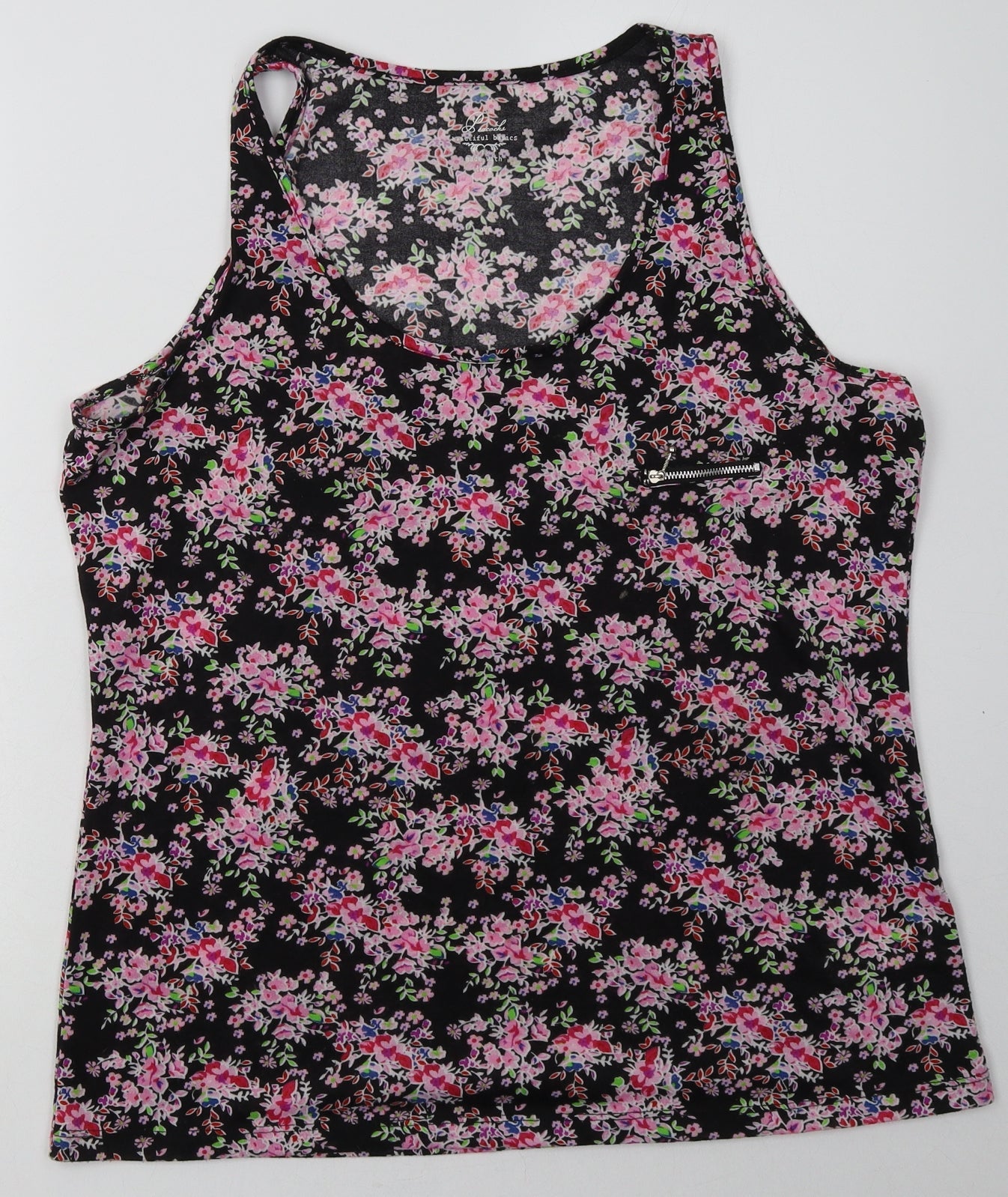 Peacocks Womens Pink Floral Polyester Basic Tank Size 18 Crew Neck