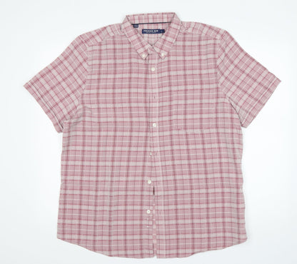 Premier Man Mens Pink Plaid Polyester  Button-Up Size L Collared