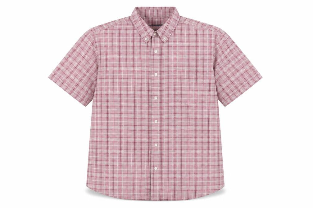 Premier Man Mens Pink Plaid Polyester  Button-Up Size L Collared