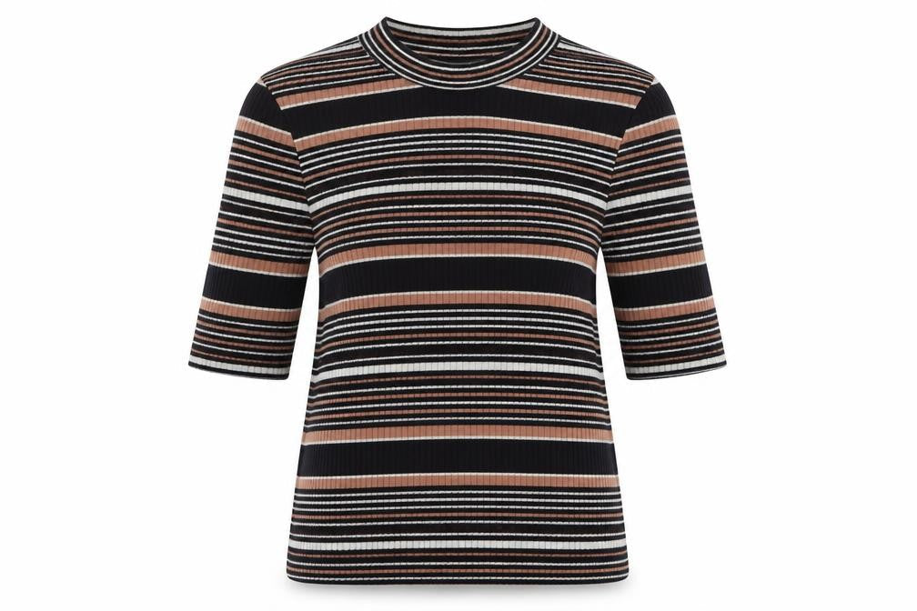 Topshop Womens Multicoloured Striped Polyester Basic T-Shirt Size 8 Round Neck
