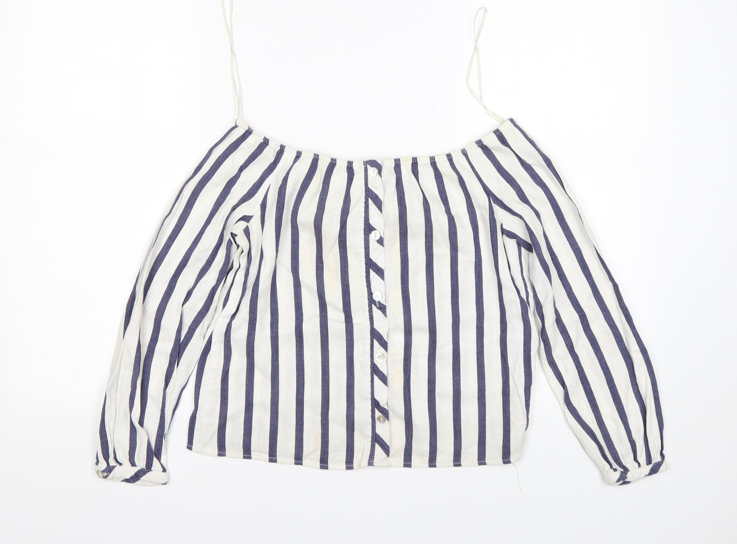 Miss Selfridge Womens Multicoloured Striped Cotton Basic T-Shirt Size 4 Off the Shoulder