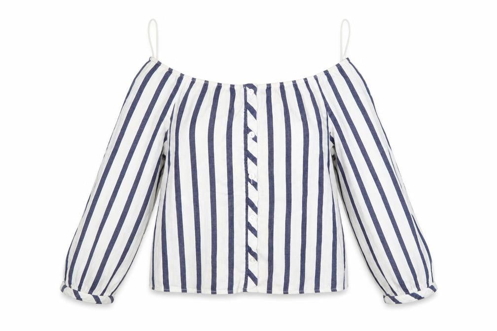 Miss Selfridge Womens Multicoloured Striped Cotton Basic T-Shirt Size 4 Off the Shoulder