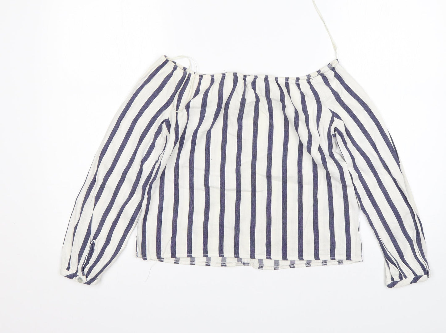 Miss Selfridge Womens Multicoloured Striped Cotton Basic T-Shirt Size 4 Off the Shoulder
