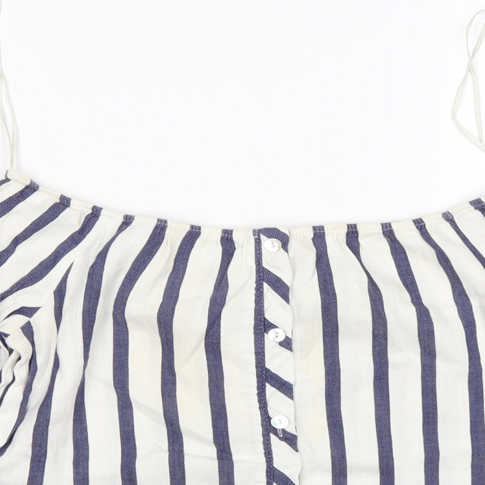 Miss Selfridge Womens Multicoloured Striped Cotton Basic T-Shirt Size 4 Off the Shoulder