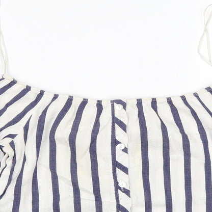 Miss Selfridge Womens Multicoloured Striped Cotton Basic T-Shirt Size 4 Off the Shoulder